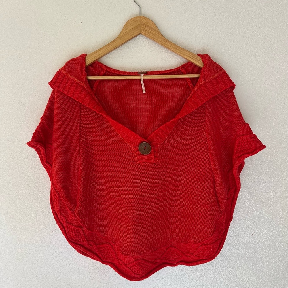 Free People Orange Pullover Hooded Poncho Size XS/S